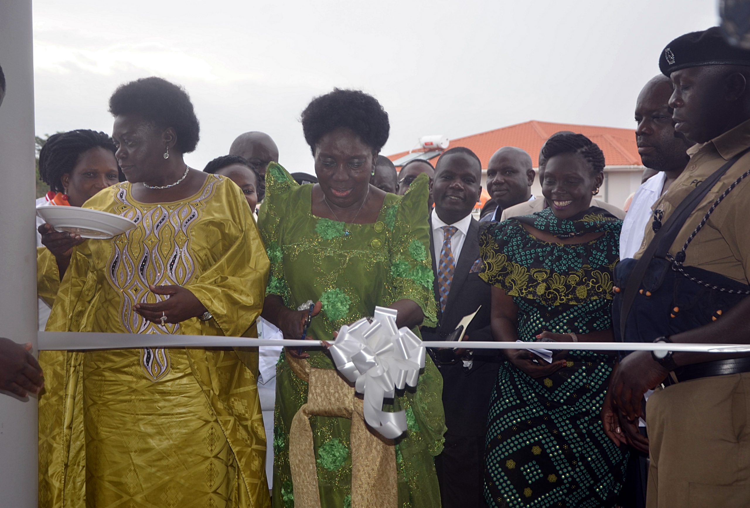 The Speaker of parlaiment, Hon. Rebecca Alitwala Kadaga (Middle) cuts the tape during the launch of TERREWODE on August 16, 2019