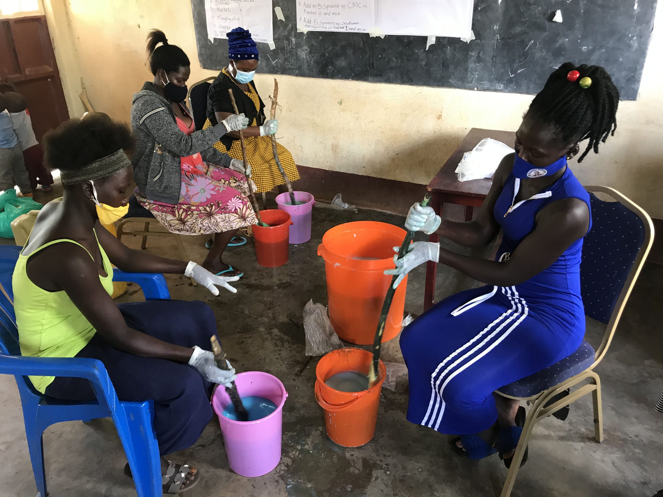 Survors of fistula from Central Uganda participate in soap makng during the reintergration session at TERREWODE liasons offices in Nsasa, Wakiso district
